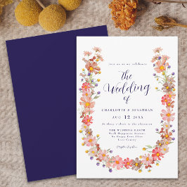 Convites Coroa Floral Rústica Boho Azul-Marinho Casamento d