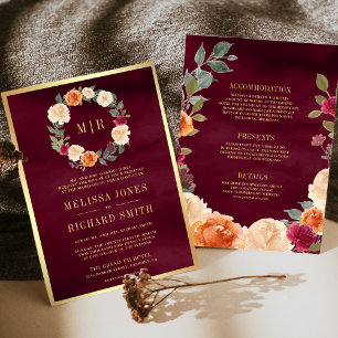 Convites Coroa Floral Terrosa Todos em Um Casamento Burgund