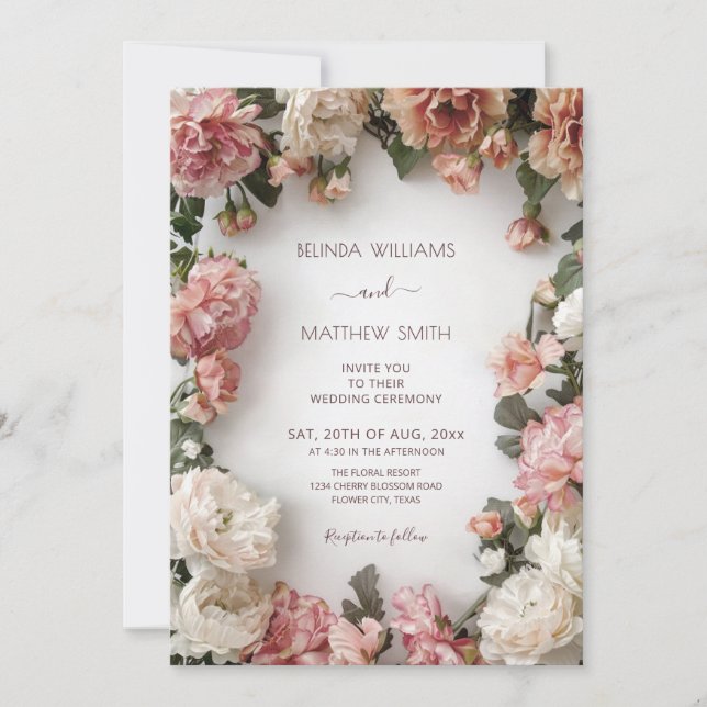Convites Coroa Floral Texturizada Casamento (Frente)
