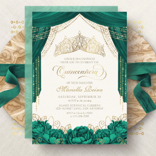 Convites Coroa Floral Verde Princesa Quinceanera