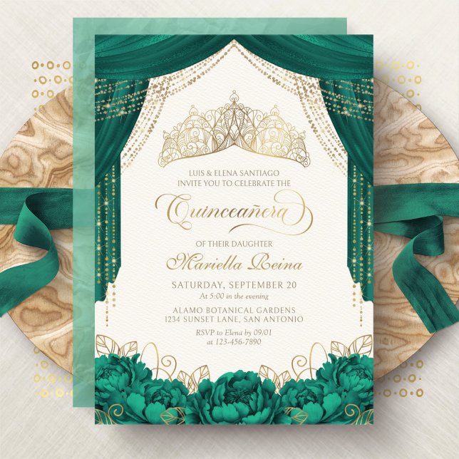 Convites Coroa Floral Verde Princesa Quinceanera (Criador carregado)