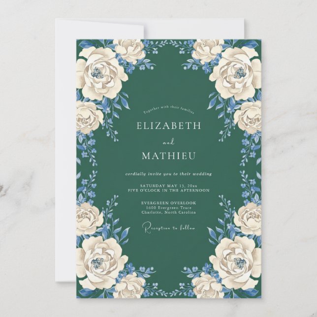 Convites Coroa Floral Verde Profunda Casamento (Frente)