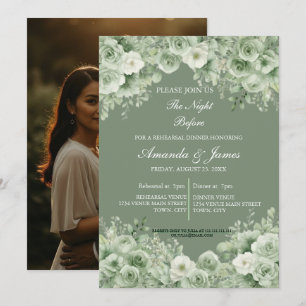 Convites Coroa Floral Verde Sálvia Jantar de Ensaios de Fot