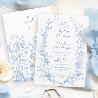 Convites Coroa Floral Vintage Elegante Casamento Azul Franc