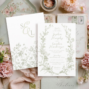 Convites Coroa Floral Vintage Elegante Casamento Verde Salv