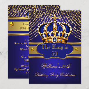 Convites Coroa Kingl azul dourado ornamentada para festa de