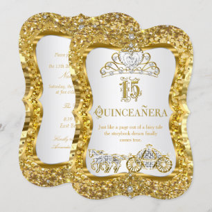 Convites Coroa Mágica de Quinceanera Dourada e Branca Convi