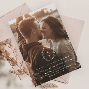Convites Coroa Monograma Romântica Foto Casamento
