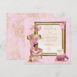 Convites Coroa Princesa Bebê Étnica Dourada Rosa Real