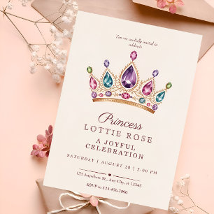Convites Coroa Princesa Ouro Rosa Celebração Conto de Fadas