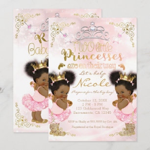 Convites Coroa Princesa Tutu Étnica Gêmeas Chuveiro de Bebê