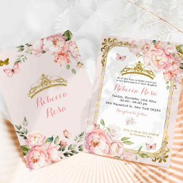 Convites Coroa Real Elegante Blush Dourado Quinceañera Rosa