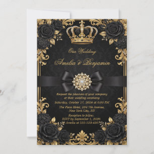 Convites Coroa Real Ouro Preto Elegante Casamento