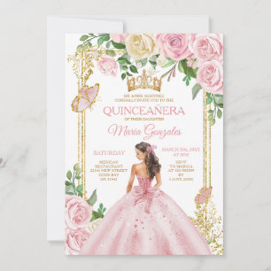 Convites Coroa Rosa Bege Suave Princesa Menina Quinceañera 