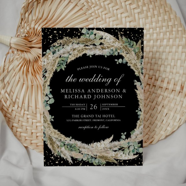 Convites Coroa Rústica Boho Pampas Eucalipto Casamento Pret (Criador carregado)