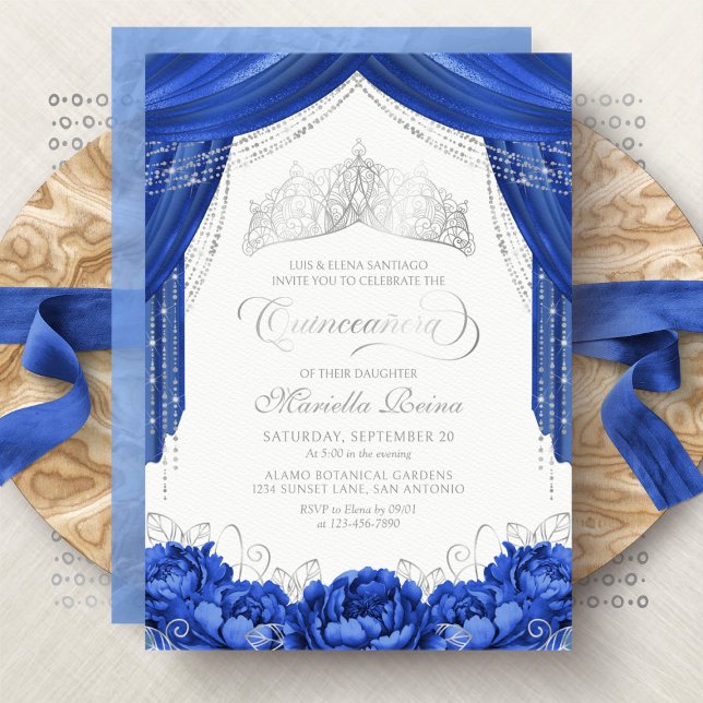 Convites Coroa Tiara Azul Real Quinceanera (Criador carregado)