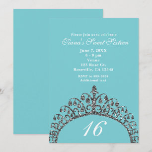 Convites Coroa Tiara Brilho Falso Prata Festa Doce 16 Anos