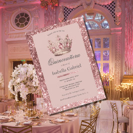 Convites Coroa Tiara Brilho Rosa Elegante Quinceañera