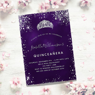 Convites Coroa tiara de cinceanera púrpura de prata