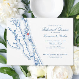 Convites Corolla NC OBX Map Navy Blue Rehearsal Dinner