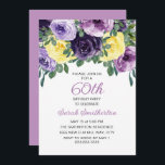 Convites Corpo Amarelo Elegante Floral 60º Aniversário<br><div class="desc">Elegante convite de aniversário botânico 60º para mulheres com bonito flores roxas e amarelas de aquarela e verde. Personalizado com seu próprio texto.</div>