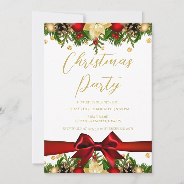 Convites Corporação Dourada de Natal com Falha Vermelha (Frente)