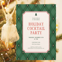 Corporate Logo Green Gold Plaid Holiday Cocktail