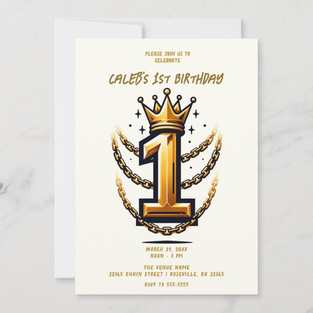 Convites Corrente Gold Crown Drip 1 #1 Festa de 1º Aniversá (Frente)