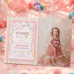 Convites Correntes de papel retrô pastéis Menina Aniversári