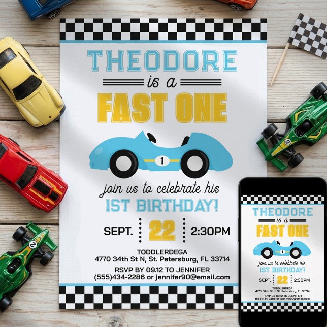 Convites Corrida de Carro Rápido Aniversário de 1 ano (Criador carregado)