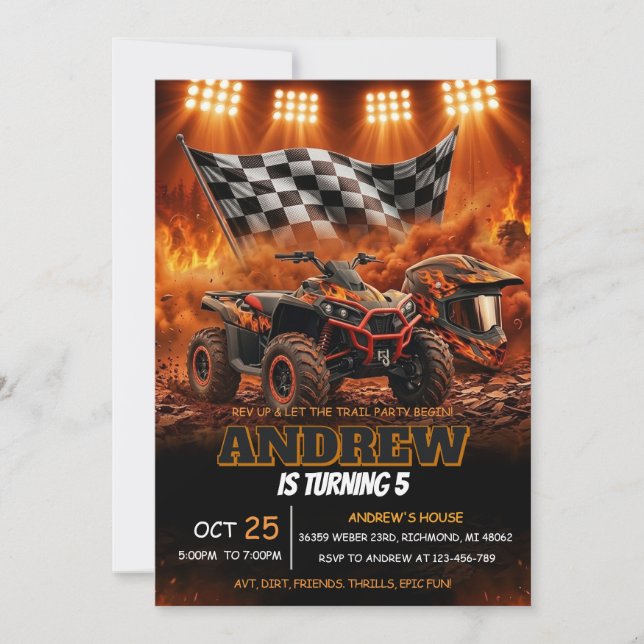 Convites Corrida Off Road de Aniversário ATV Personalizada (Frente)