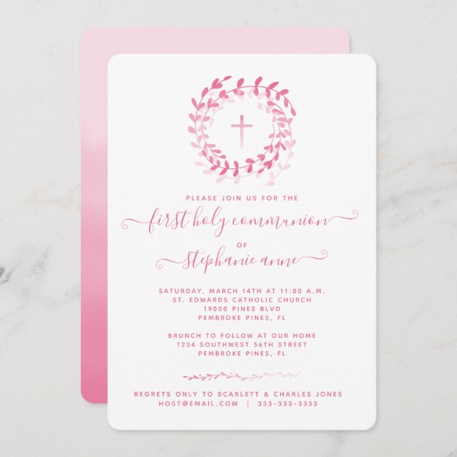Convites Corrida rosa e cruz comunhão (Frente/Verso)