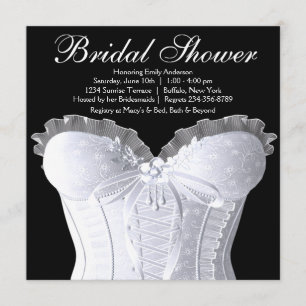 Convites Corset Branco Chuveiro de Noiva Preto e Branco
