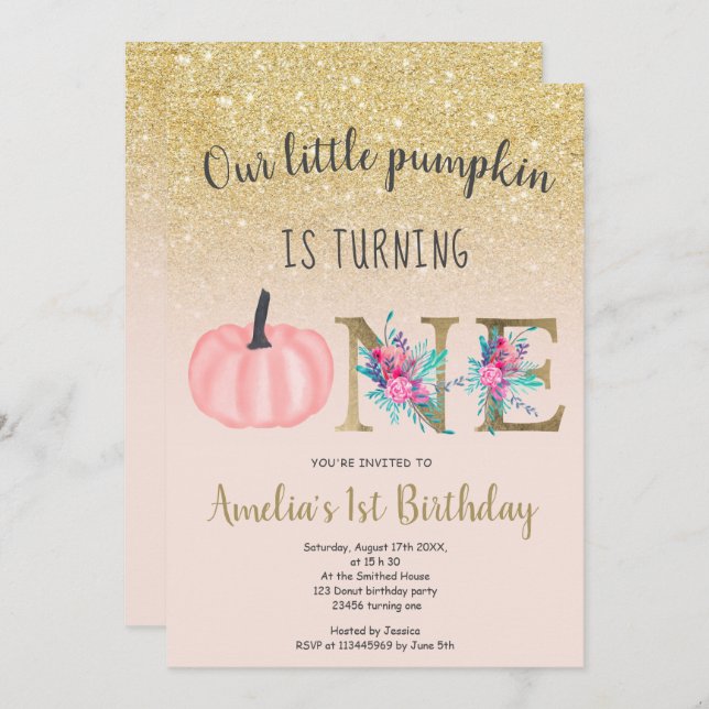 Convites Corte cúmulo cor-de-rosa primeiro aniversario de a (Frente/Verso)