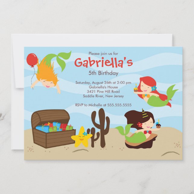 Convites Corte sob o mar Festa de aniversário de sereia (Frente)