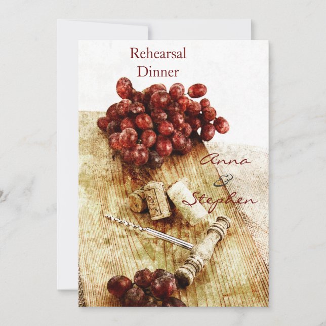 Convites Cortiça da garrafa de vinho, uvas, corkscrew (Frente)