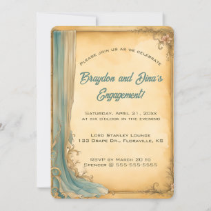 Convites Cortina Azul e Flores Editáveis