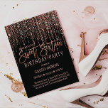 Convites Cortina de flecha Dourada com Rosa preto cortina b<br><div class="desc">Este convite de aniversário glamouroso e luxuoso dos Dezesseis é o design perfeito para o evento especial de sua jovem adolescente. Ele apresenta uma cortina de borda brilhante rosa cintilante com falso brilho em cima de um simples fundo preto. É um elegante, chic, trendy, e moderno design de bling com...</div>