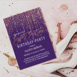 Convites Cortina de flecha Dourada com Rosa púrpura, doce 1<br><div class="desc">Este convite de aniversário glamouroso e luxuoso dos Dezesseis é o design perfeito para o evento especial de sua jovem adolescente. Apresenta uma cortina de borda brilhante, dourada rosa cintilante, com tipografia falsa de brilho sobre um simples fundo púrpura de uva. É um elegante, chic, trendy, e moderno design de...</div>