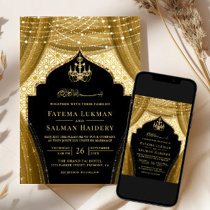 Convites Cortina de Lustre Dourado Casamento Muçulmano Pret