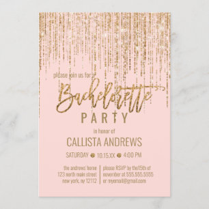 Convites Cortina Dourada cor-de-rosa-chic com cortina de fo