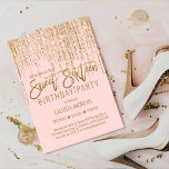 Convites Cortina Dourada de Lúpulo Rosa, Cor-de-Leitura, Do<br><div class="desc">Este convite de aniversário glamouroso e luxuoso dos Dezesseis é o design perfeito para o evento especial de sua jovem adolescente. Ele apresenta uma cortina de borda brilhante, falsa e brilhante, de ouro, com tipografia falsa de brilho sobre um simples fundo rosa pincelado. É um elegante, chic, trendy, e moderno...</div>