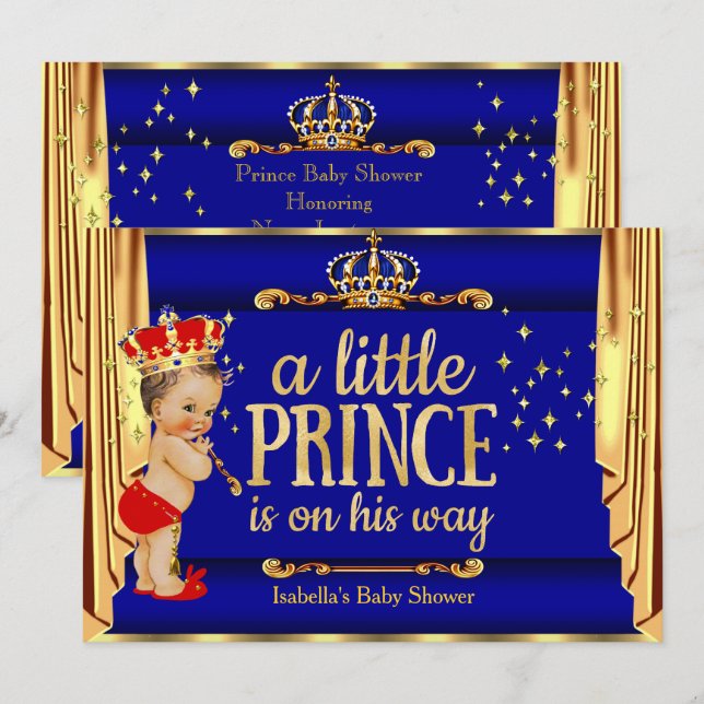 Convites Cortinas Azuis Reais Vermelhas Prince Chá de Bebê (Frente/Verso)