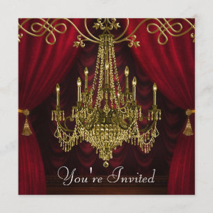 Convites Cortinas Burgundy Vermelho Dourado Lustre Festa