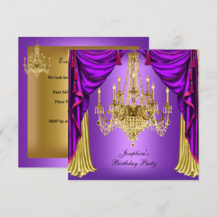 Convites Cortinas de Lustre Roxo Dourado para Festa de Aniv
