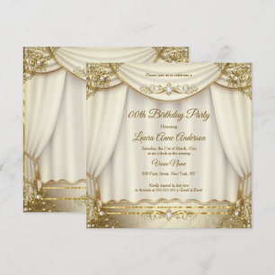 Convites Cortinas de Pérola Bege Creme Dourado Elegante de 