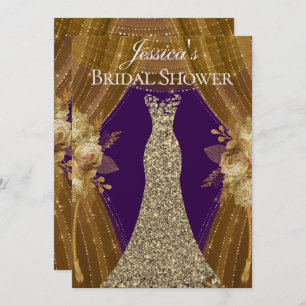 Convites Cortinas roxas e Douradas, Chá de panela de vestim