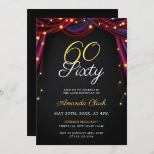 Convites Cortinas Vermelhas Teatrais com Luzes 60º Aniversá