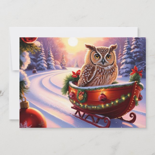 Convites Coruja em um trenó durante as festas (Frente)