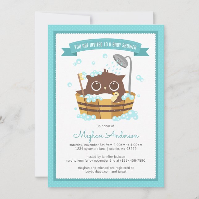 Convites Coruja em Wooden Bathtub Boy Invitation (Frente)